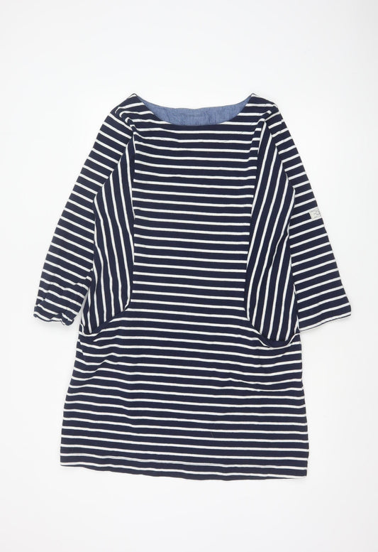 Joules Women Blue White Striped Shift Dress Size 14 Cotton 3/4 Sleeve