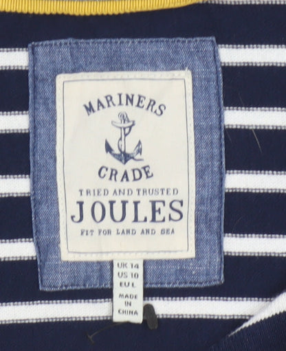 Joules Women Blue White Striped Shift Dress Size 14 Cotton 3/4 Sleeve