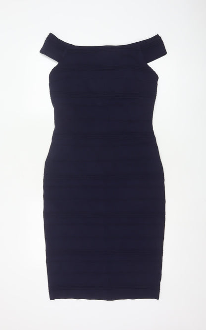 Ted Baker Women's Blue Off Shoulder Bodycon Knee Length Dress Size 12
