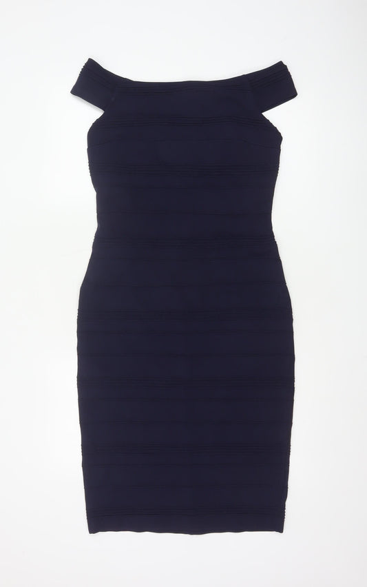 Ted Baker Women's Blue Off Shoulder Bodycon Knee Length Dress Size 12