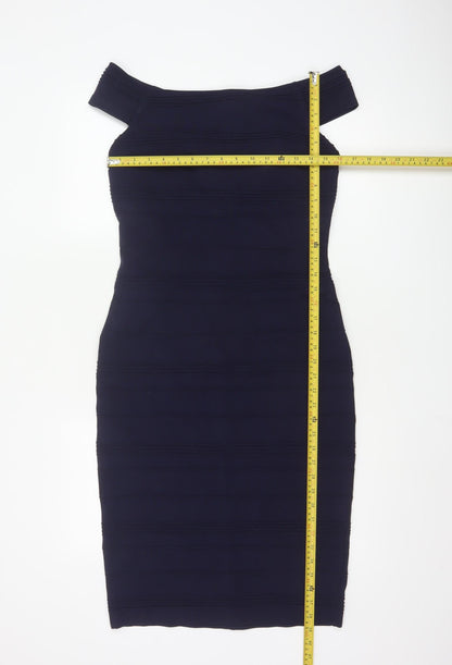Ted Baker Women's Blue Off Shoulder Bodycon Knee Length Dress Size 12