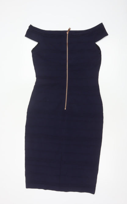 Ted Baker Women's Blue Off Shoulder Bodycon Knee Length Dress Size 12