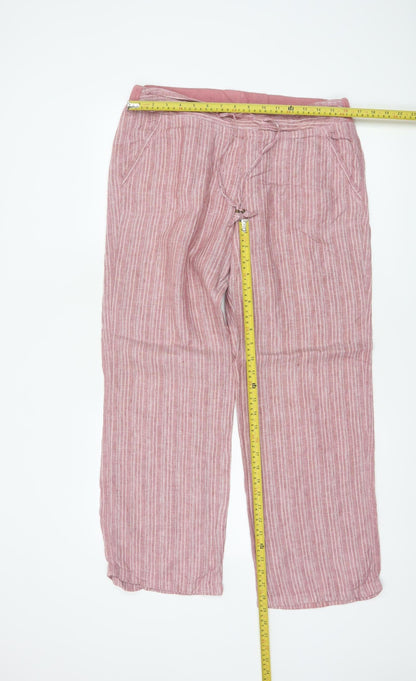 Marks and Spencer Women Pink Striped Linen Wide-Leg Trousers Size 12
