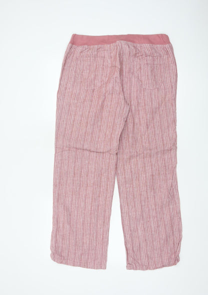 Marks and Spencer Women Pink Striped Linen Wide-Leg Trousers Size 12