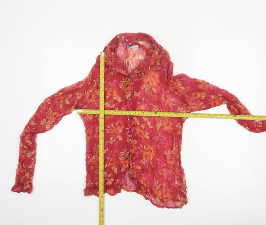Jigsaw Women Red Floral Silk Long Sleeve Tunic Blouse Size L