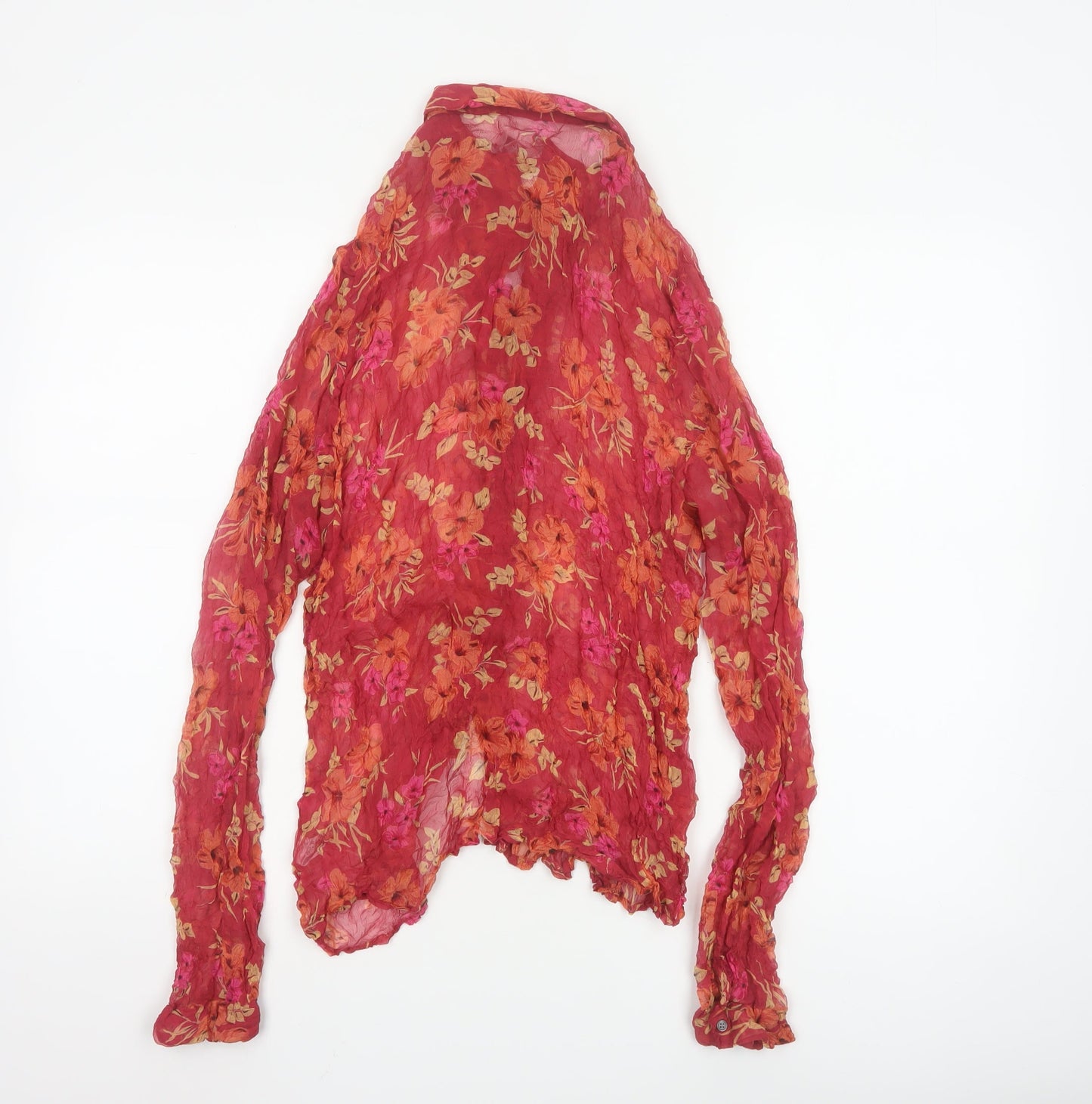 Jigsaw Women Red Floral Silk Long Sleeve Tunic Blouse Size L