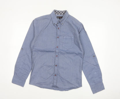 Michel Klein Homme Blue Cotton Button-Up Long Sleeve Shirt Men's M