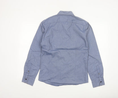 Michel Klein Homme Blue Cotton Button-Up Long Sleeve Shirt Men's M