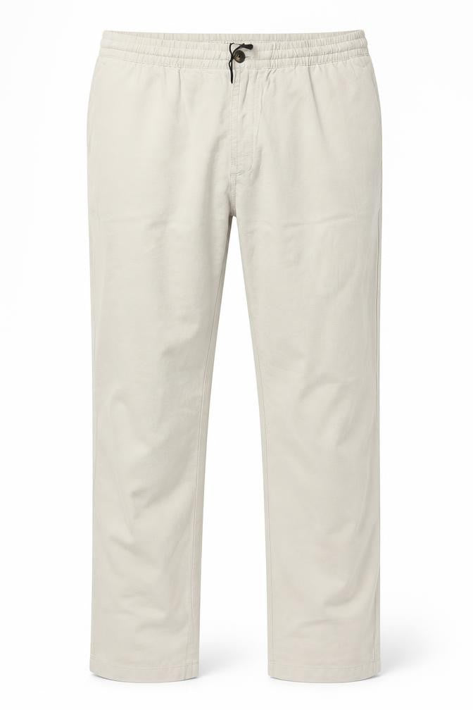 Fabric Beige Cotton Linen Men's L Casual Elastic Waist Trousers