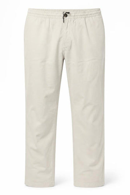 Fabric Beige Cotton Linen Men's L Casual Elastic Waist Trousers