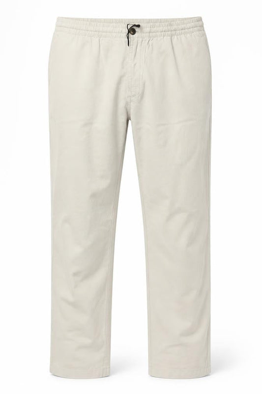 Fabric Beige Cotton Linen Men's L Casual Elastic Waist Trousers
