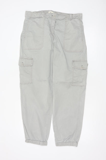 Marks and Spencer Women Light Grey Cargo Trousers Size 16 Regular Cotton Blend