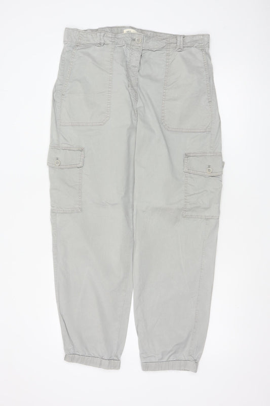 Marks and Spencer Women Light Grey Cargo Trousers Size 16 Regular Cotton Blend