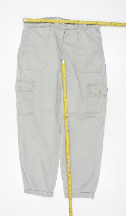 Marks and Spencer Women Light Grey Cargo Trousers Size 16 Regular Cotton Blend