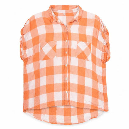 Next Women Orange Check Button-Up Blouse Size 20 Viscose