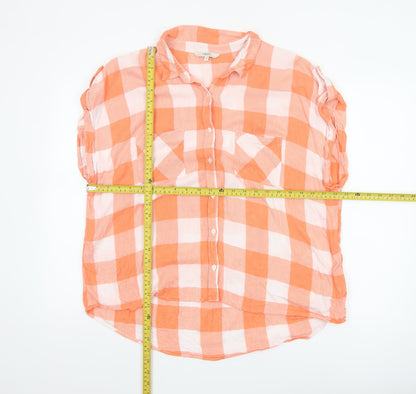 Next Women Orange Check Button-Up Blouse Size 20 Viscose