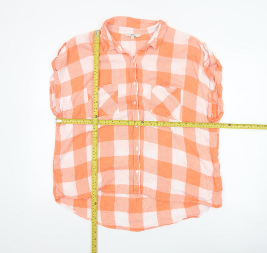 Next Women Orange Check Button-Up Blouse Size 20 Viscose