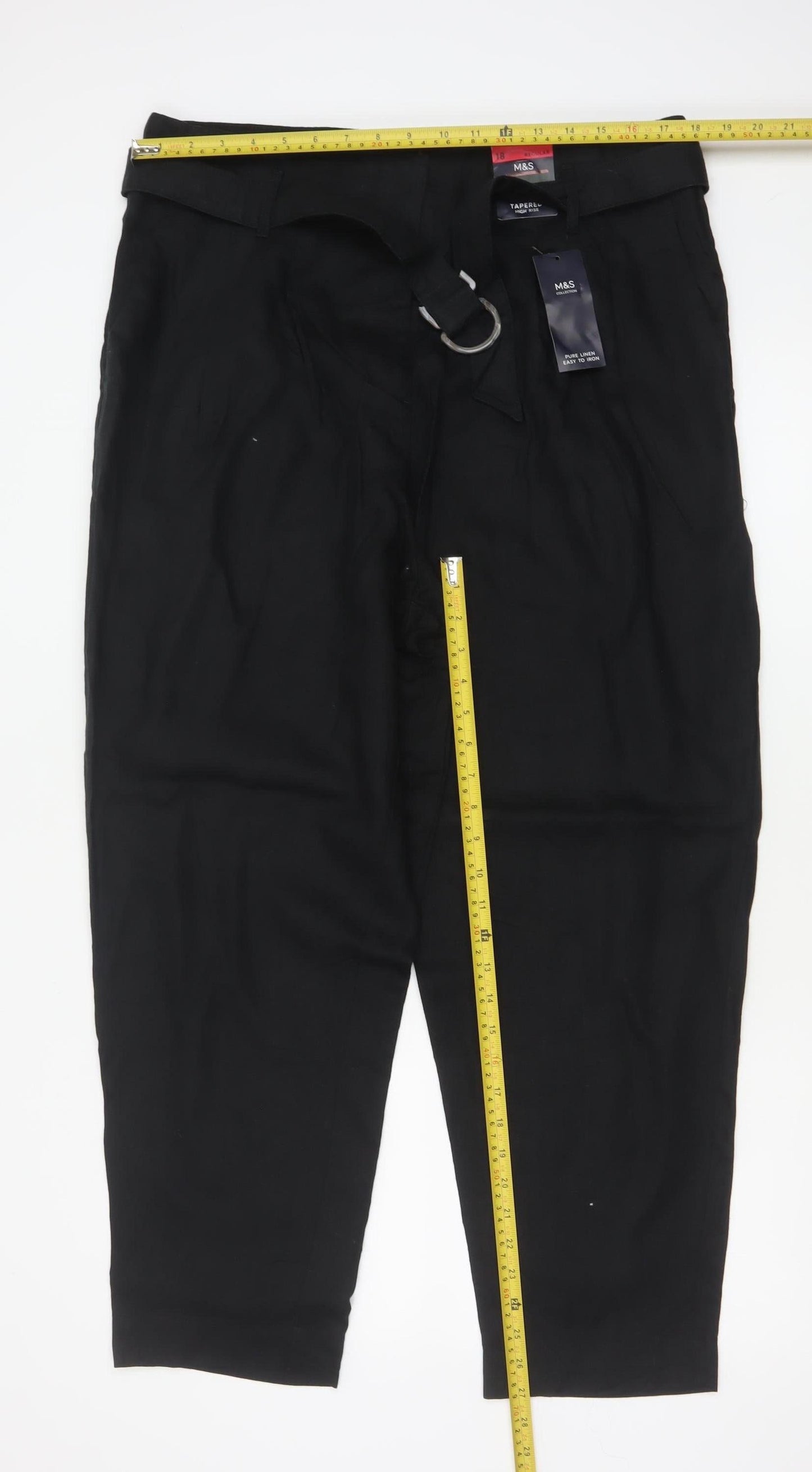 Marks and Spencer Women’s Black Linen Tapered Trousers Size 18 Regular