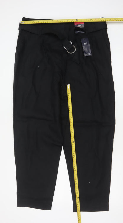 Marks and Spencer Women’s Black Linen Tapered Trousers Size 18 Regular