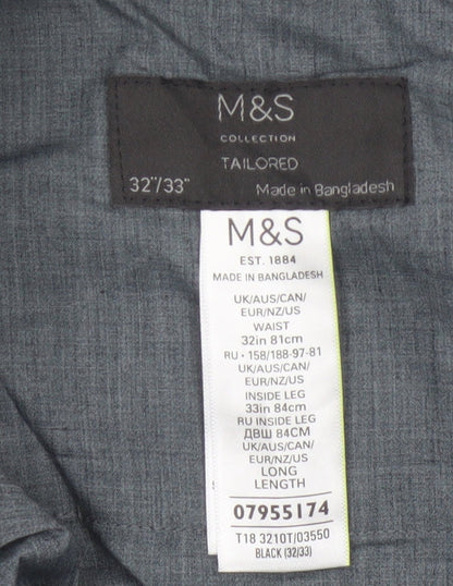 Marks and Spencer Men's Black 32x33 Tailored Dress Trousers