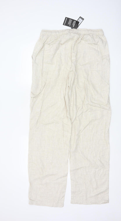 boohooMAN Men's Beige Linen Blend Casual Trousers Size L