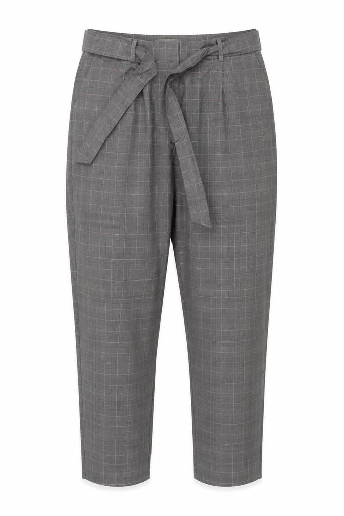 Oasis Womens Grey Check Belted Tapered Trousers Size 14