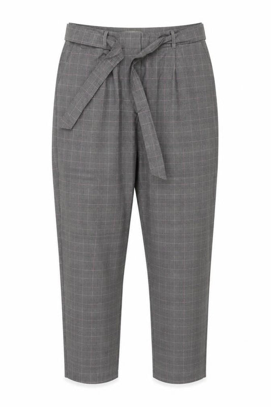 Oasis Womens Grey Check Belted Tapered Trousers Size 14