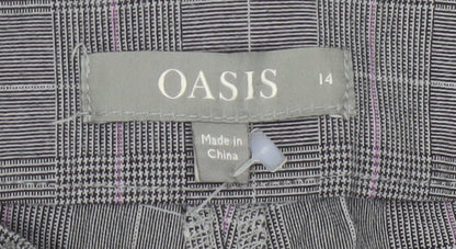 Oasis Womens Grey Check Belted Tapered Trousers Size 14