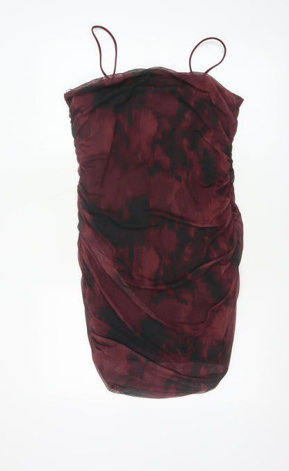 Pink Vanilla Women’s Red Tie Dye Bodycon Ruched Dress Size 14