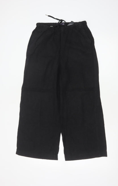 Marks and Spencer Women’s Black Linen Blend Cropped Wide-Leg Trousers Size 8