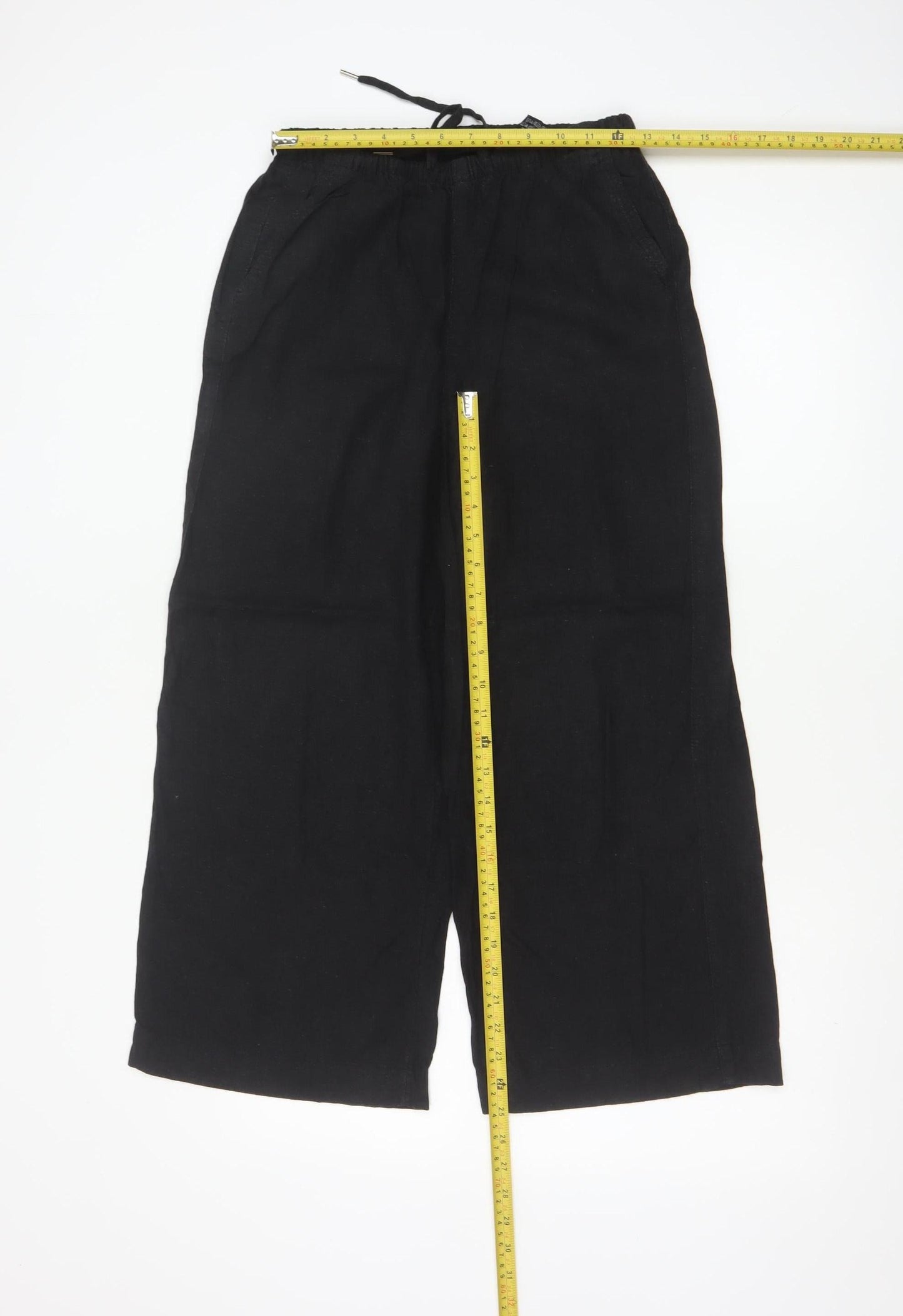 Marks and Spencer Women’s Black Linen Blend Cropped Wide-Leg Trousers Size 8