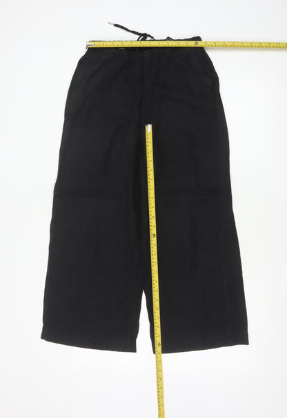 Marks and Spencer Women’s Black Linen Blend Cropped Wide-Leg Trousers Size 8