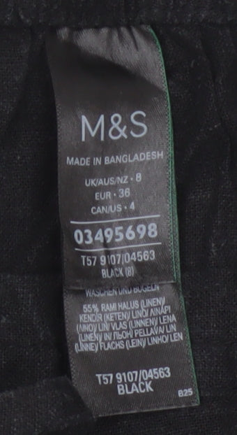 Marks and Spencer Women’s Black Linen Blend Cropped Wide-Leg Trousers Size 8