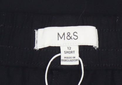 Marks and Spencer Women Black Wide-Leg Trousers Size 12 Short