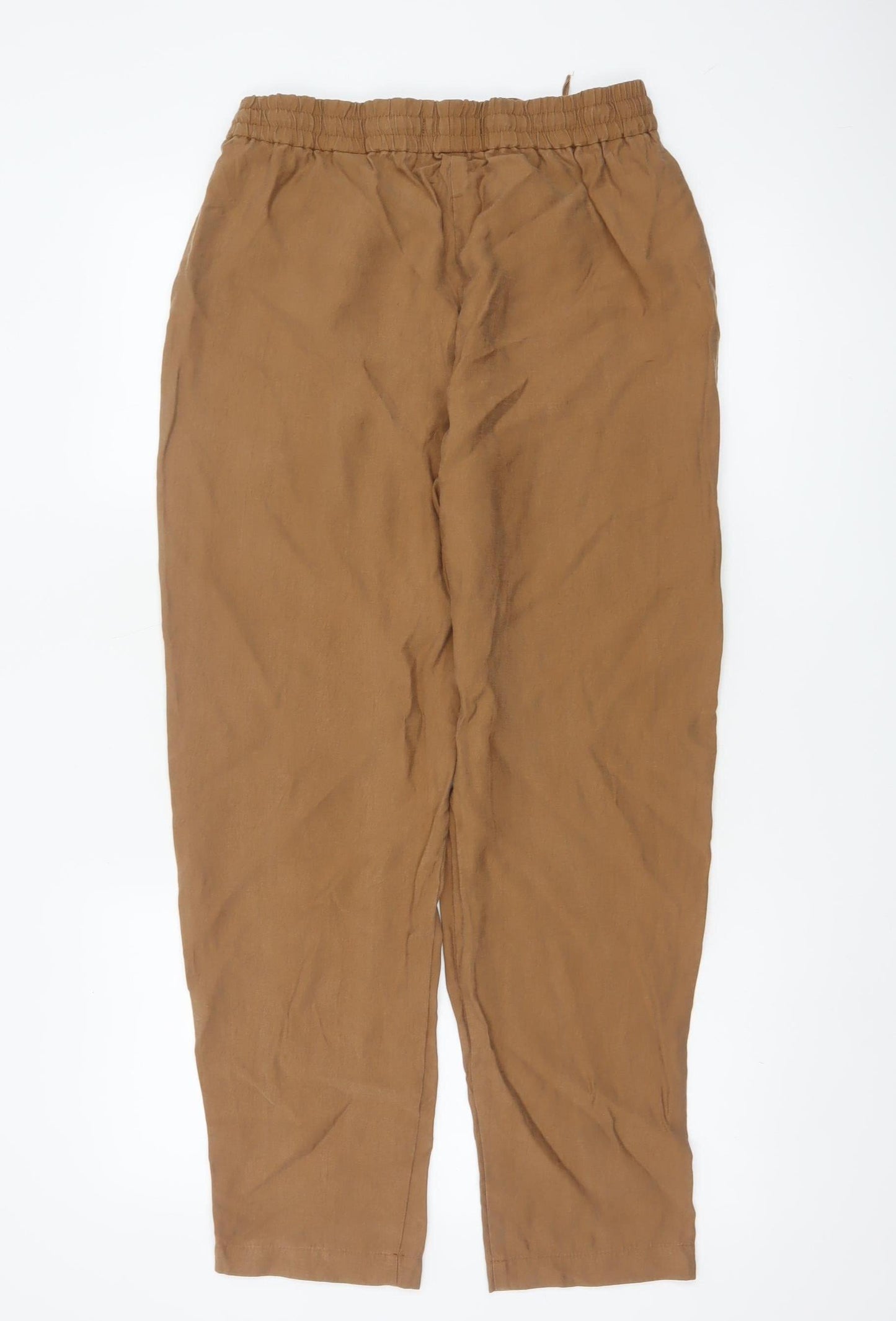 Marks and Spencer Women Brown Linen Blend Drawstring Trousers Size 12 Regular