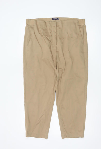 Marks and Spencer Women Beige Chino Trousers Size 16 Long Cotton Blend