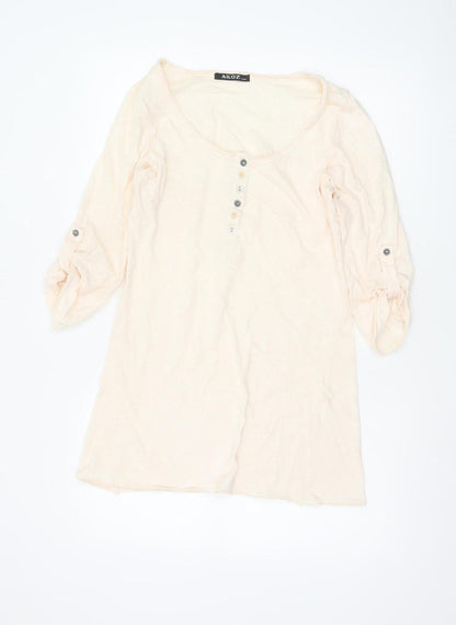 AKOZ Women's Beige Cotton 3/4 Sleeve Button Tunic Top S