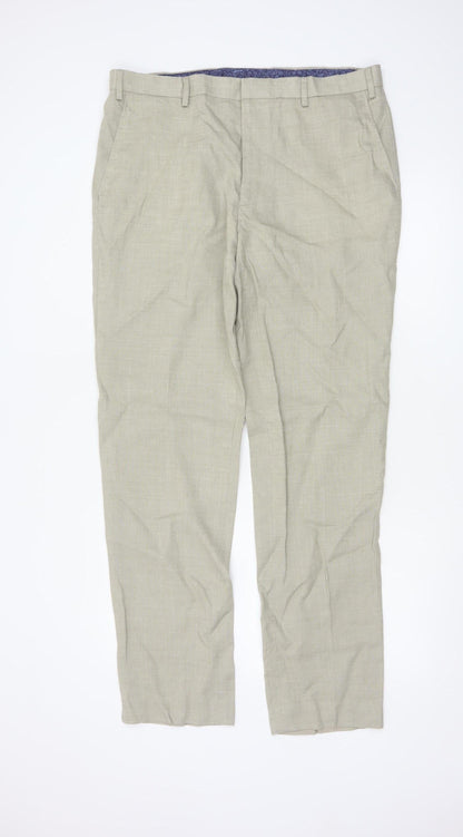 Marks and Spencer Men's Beige Linen Blend Tailored Chino Trousers 36L