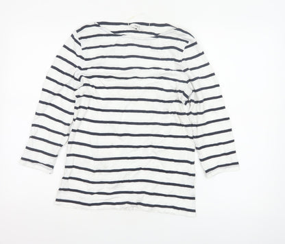 Marks and Spencer Women's White Striped 3/4 Sleeve Cotton T-Shirt Size 14
