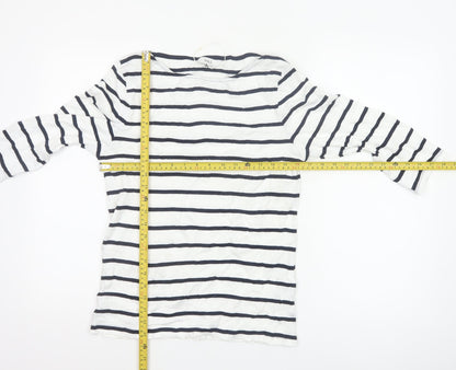 Marks and Spencer Women's White Striped 3/4 Sleeve Cotton T-Shirt Size 14