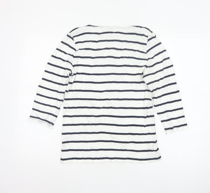 Marks and Spencer Women's White Striped 3/4 Sleeve Cotton T-Shirt Size 14