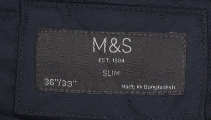 Marks and Spencer Men's Blue Slim Fit Chino Trousers 36/33