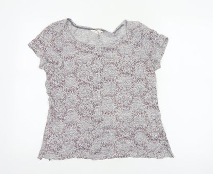 White Stuff Women's Purple Linen Floral Short Sleeve T-Shirt Size 12