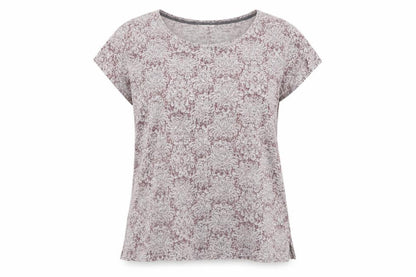 White Stuff Women's Purple Linen Floral Short Sleeve T-Shirt Size 12