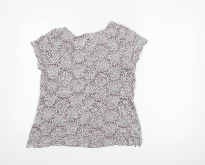 White Stuff Women's Purple Linen Floral Short Sleeve T-Shirt Size 12