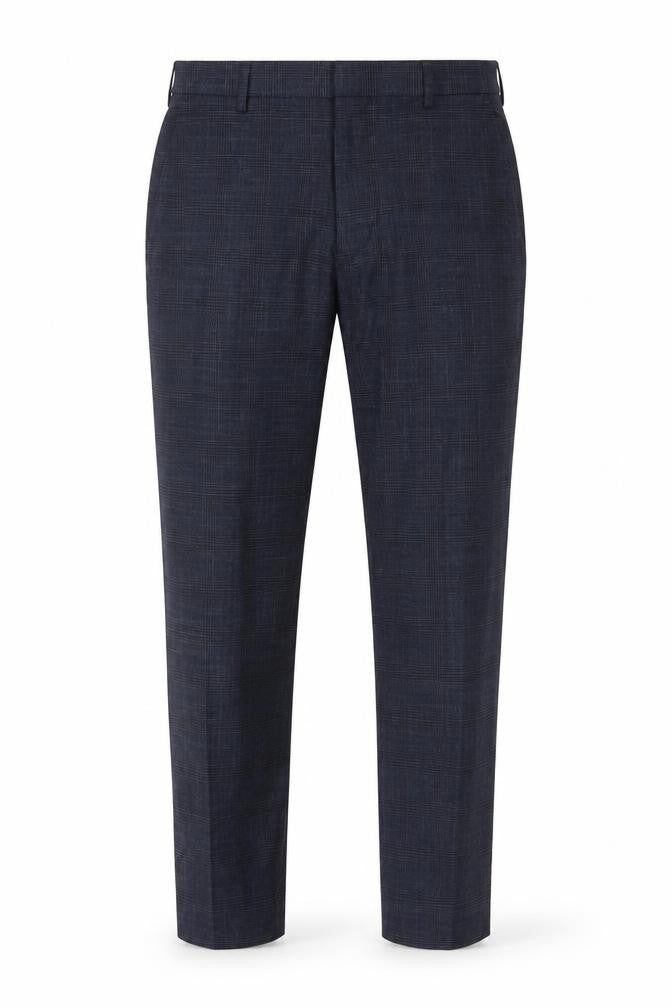 Marks and Spencer Men's Blue Check Regular Fit Dress Trousers 32S
