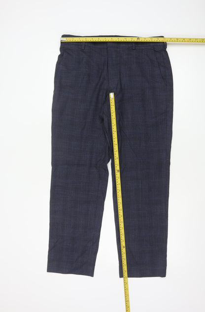 Marks and Spencer Men's Blue Check Regular Fit Dress Trousers 32S