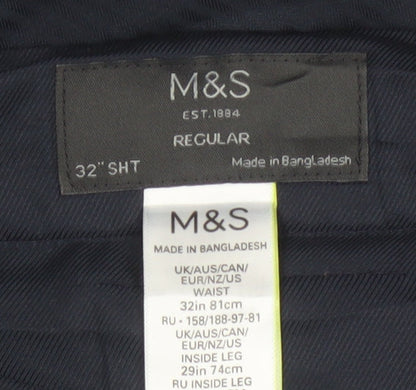 Marks and Spencer Men's Blue Check Regular Fit Dress Trousers 32S