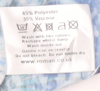 Roman Women’s Blue Tropical Sleeveless V-Neck Tunic Blouse Size 12