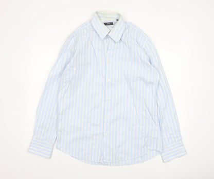 Hugo Boss Men's Blue White Striped Cotton Long Sleeve Shirt 16.5in 42